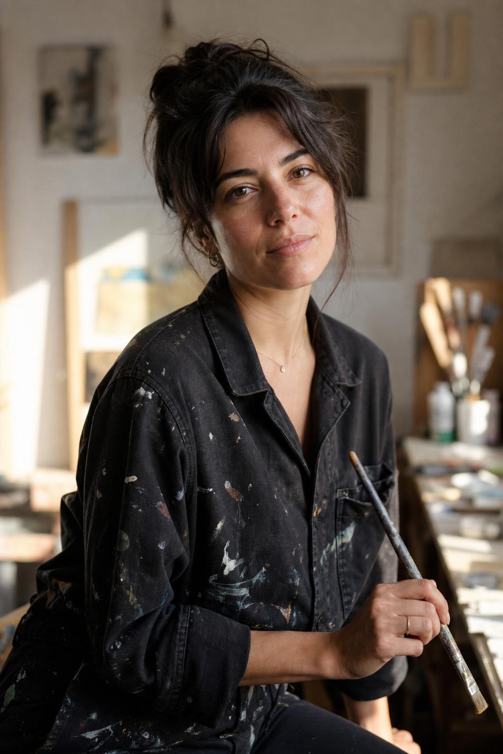 Contemporary artist in her sunlit studio